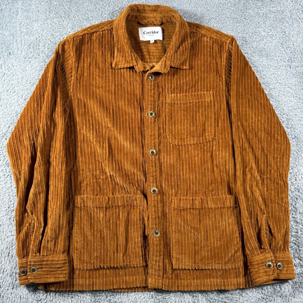 Corridor NYC Variegated Corduroy Overshirt Chore Jacket Mens Medium Brown Pocket